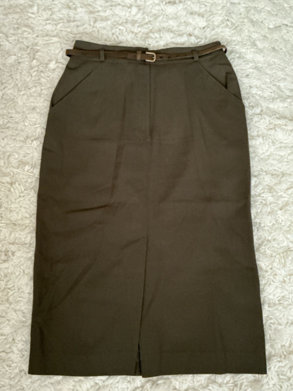 VINTAGE Dark Brown Wool Midi Pencil Skirt